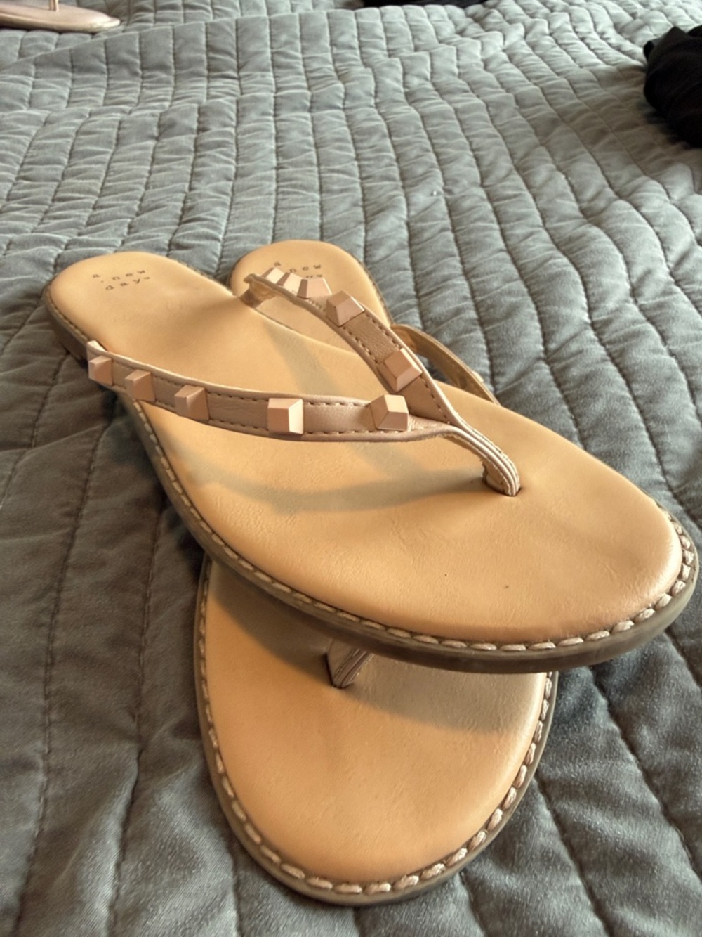 Women’s Studded Tan Leather Thong Sandals